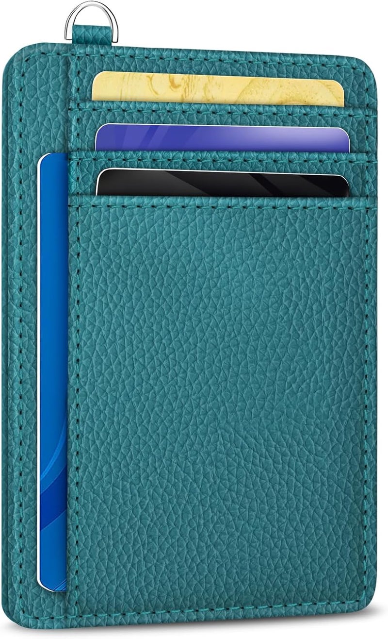 Yonlevres Credit Card Holder for Women, Slim RFID Wallet Front Pocket Small Card Holder, Travel ID Window PU Leather Cute Funny Thin RFID Blocking Case Organizer Gifts Ladies Blue - Image 1